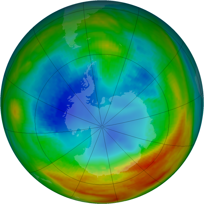 Antarctic ozone map for 16 August 1988